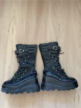 Black Women's Lace-Up Combat Boots rave burning man